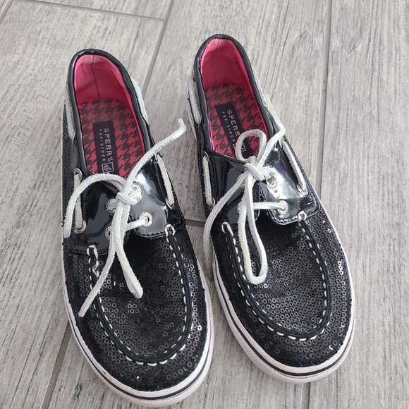 Sperry Top-Sider Bahama kids black sequin slip on boat shoes loafers size 3M - Picture 4 of 11